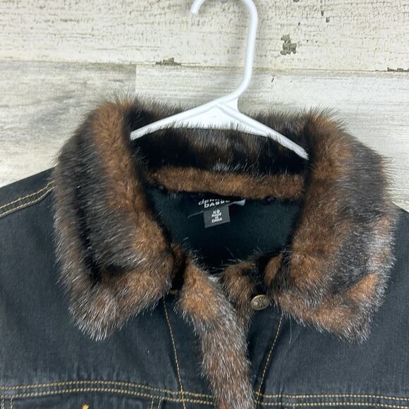 Dennis Basso Women’s XS Denim Jean Jacket Faux Brown Mink Fur Lining - Picture 6 of 10